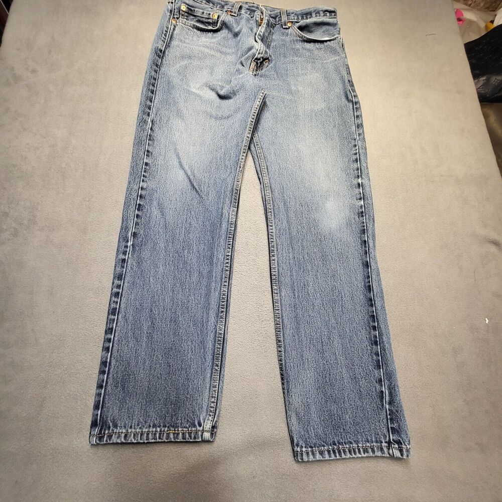 Levis 505 Jeans Mens 34x30 Blue Straight Leg Denim Jeans Distressed